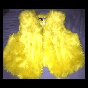 NEON YELLOW FAUX FUR VEST NEVER WORN!